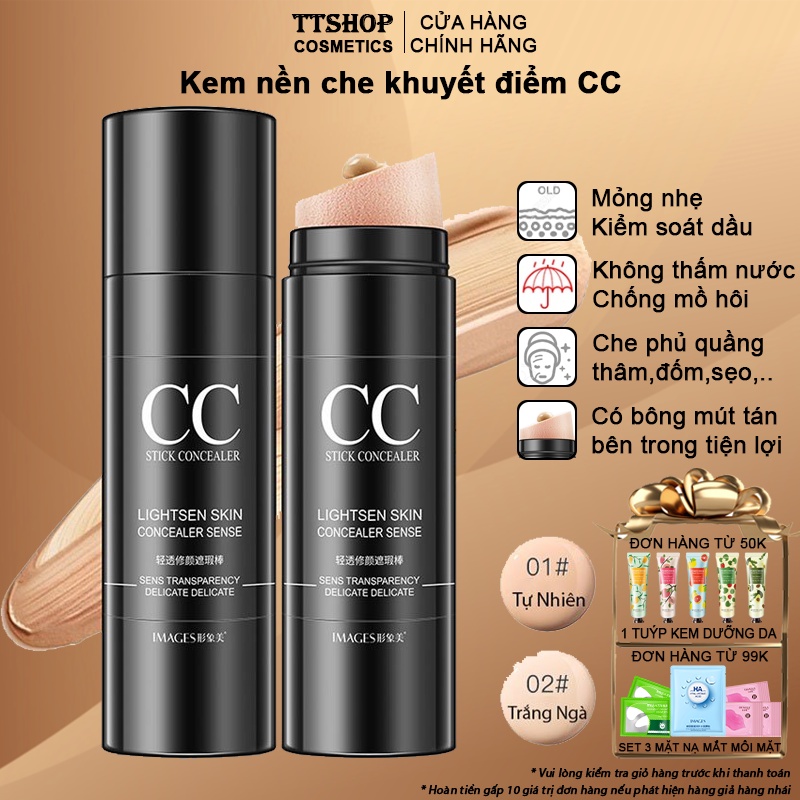 Kem nền che khuyết điểm CC Images kiềm dầu không thấm nước có mút tán bên trong tiện lợi TT26