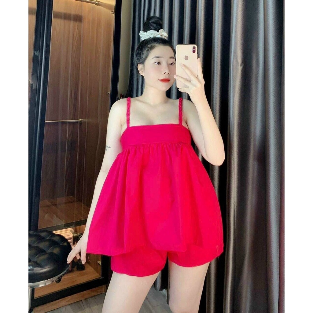 (Miễn phí Ship 2022) Sét bộ lụa đùi,bộ 2 dây đan rết from suông,chất đẹp chuẩn shop,nhìu màu dễ mặc lên from xinh xĩu