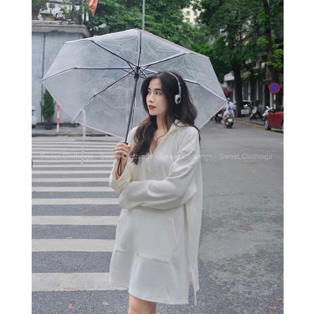 Váy HOODIE nữ trơn chất nỉ tăm mềm mịn dáng suông FREESIZE 3 màu hot hit SWEET.CLOTHINGS