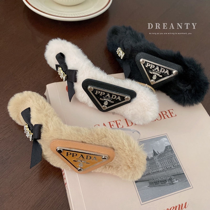 Kẹp Tóc Hình Nơ / Tam Giác Bằng Lông Nhung Thời Trang Thu Đông Cổ Điển Dành Cho Bạn Nữ