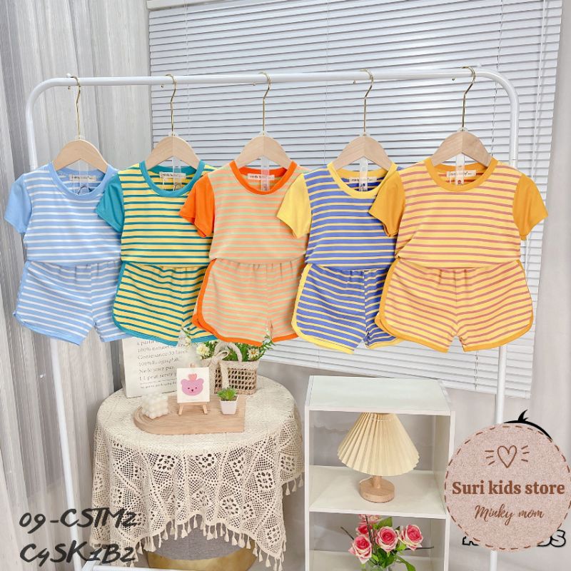 💖 Bộ cộc tay minky mom (minly baby) tay ráp sọc dệt mềm mát, hàng thiết kế và sản xuất tại Việt Nam