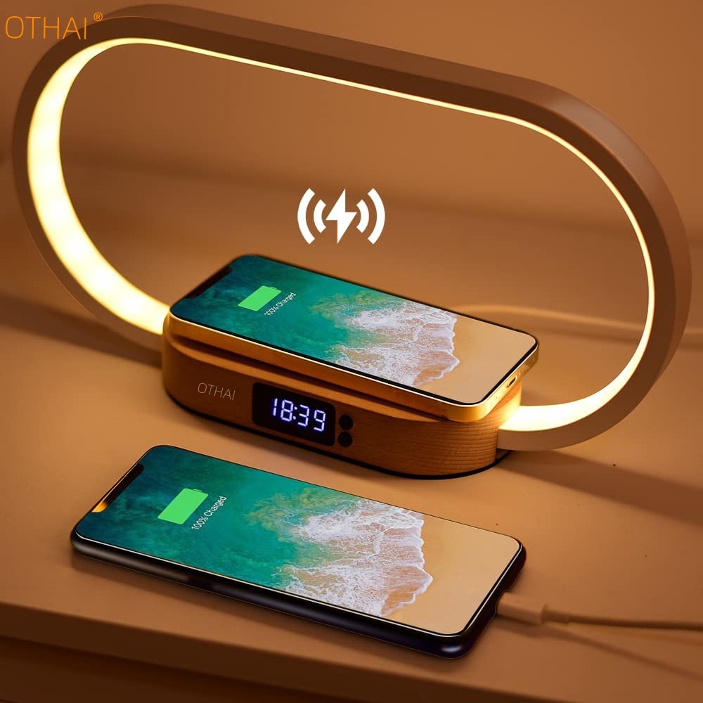 Đèn Bàn Đèn LED Để Bàn Cổng Sạc Usb 10W Nhanh Không Dây Có Đồng Hồ Ban Đêm Cho Phòng Ngủ / Văn Phòng Đèn LED ban đêm đèn cạnh giường ngủ