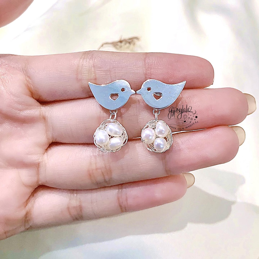 Bông Tai Bạc Tổ Chim Triple Pearl Nest SP004884 Gypsy.lala