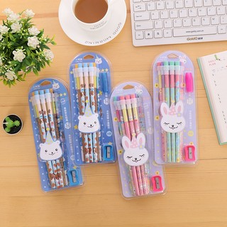 Bút chì HB, hộp 12 chiếc hình động vật có kèm gôm tẩy cực xinh và xoáy gọt bút chì_bút chì cute cho học sinh