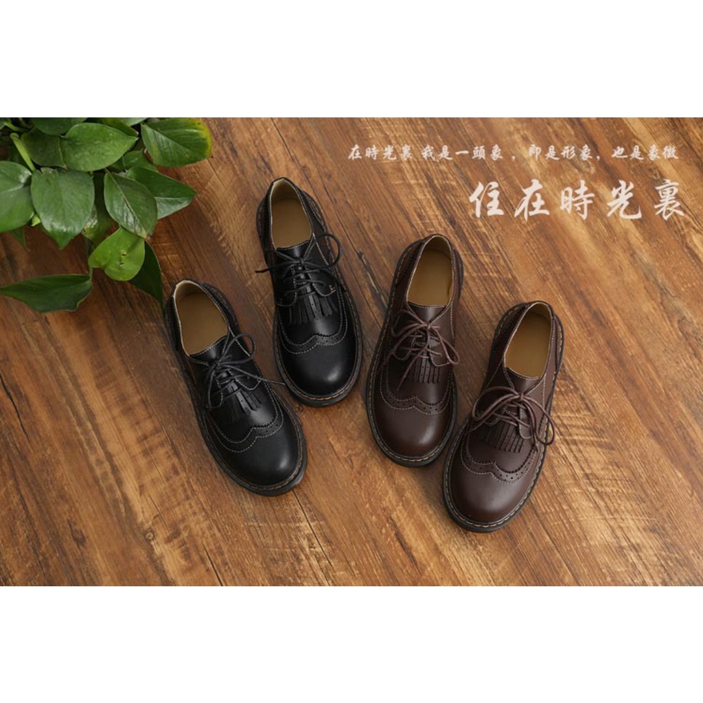 Giày Oxford Bốt Nữ Nhật Bản Đế Bệt 3 Phân