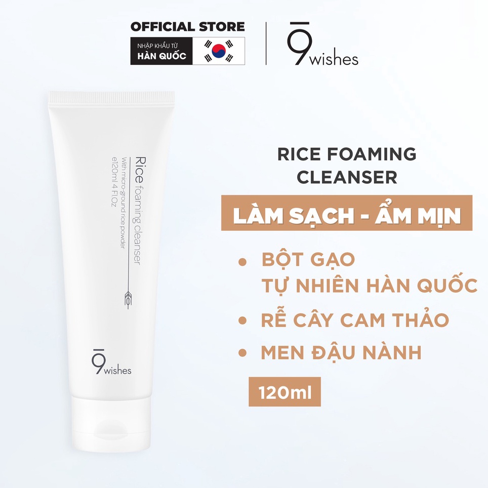 [Tem Chính Hãng] Sữa rửa mặt gạo loại bỏ bụi bẩn 9 Wishes Rice Foaming Cleanser Hàn Quốc 120ml