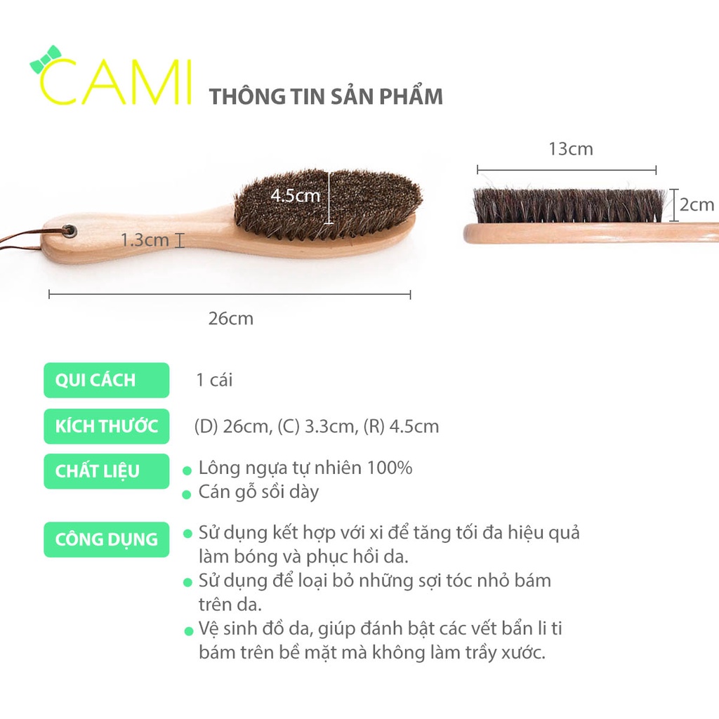 Bàn chải lông ngựa cán dài dễ cầm đánh bóng xi giày, phủi bụi tóc dùng trong salon tiện ích - Cami - CMPK234
