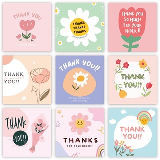 Set 50 Tấm Thiệp Vuông Họa Tiết Hoa In Chữ thank you Xinh Xắn Thẻ