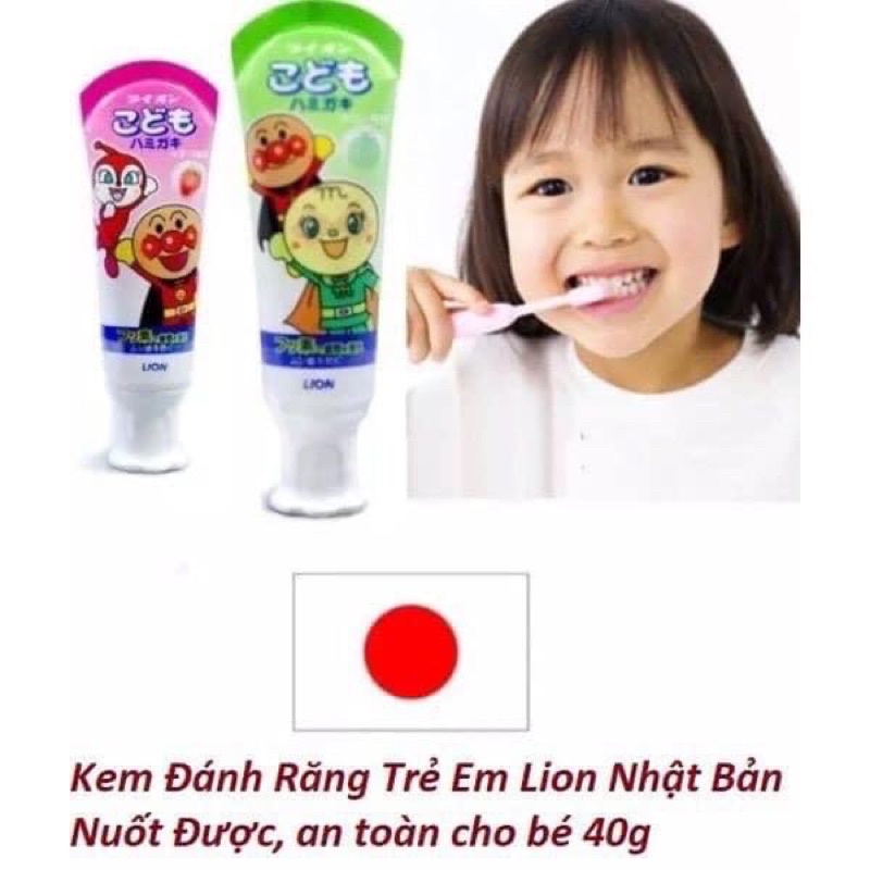 Kem đánh răng trẻ em Lion Nhật Bản Tuýp 40g đủ 2 vị dâu và dưa lưới cho bé từ 1 tuổi trở lên