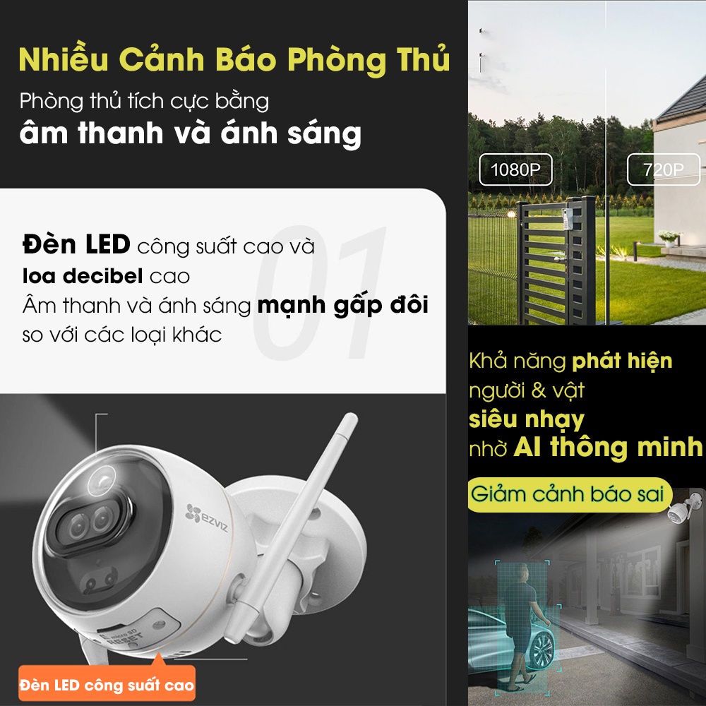 Camera Wifi Ezviz C3X Ngoài Trời Thông Minh, Có Màu Ban Đêm 2MP 1080P Full HD