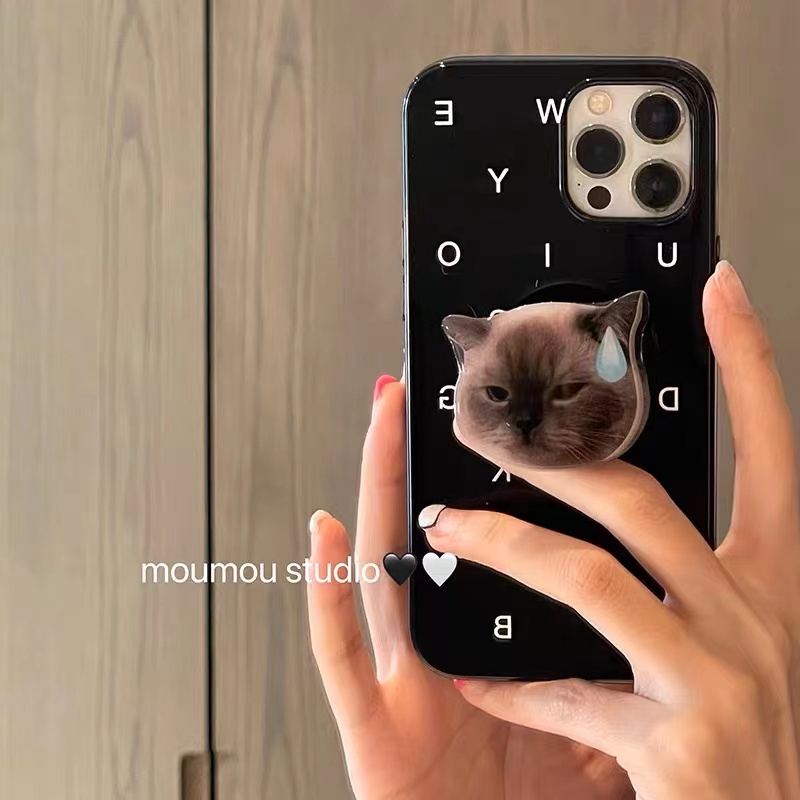 Ốp điện thoại silicon họa tiết chữ có nút đỡ hình mèo cho Iphone 11 13 12promax 8p 14plus 14pro xsmax