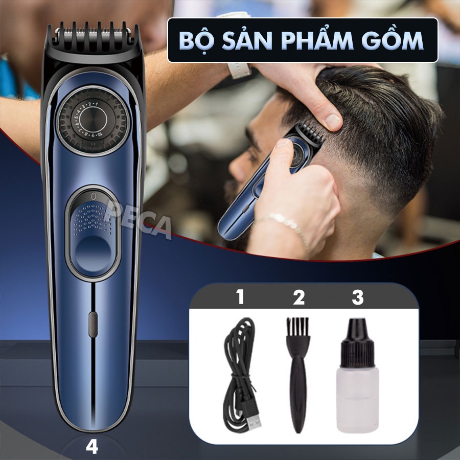 Tông Đơ Cắt Tóc Gia Đình Kemei KM-1256 Điều Chỉnh 10 Mức Độ Dài Lưỡi Kèm Lược Căn Độ Dài Sạc USB