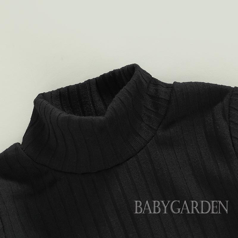 Set Đồ 3 Món Gồm Áo Cổ Lọ Tay Dài Màu Trơn + Chân Váy Da PU Lưng Thun + Mũ Cho Bé Gái 1-6 Tuổi