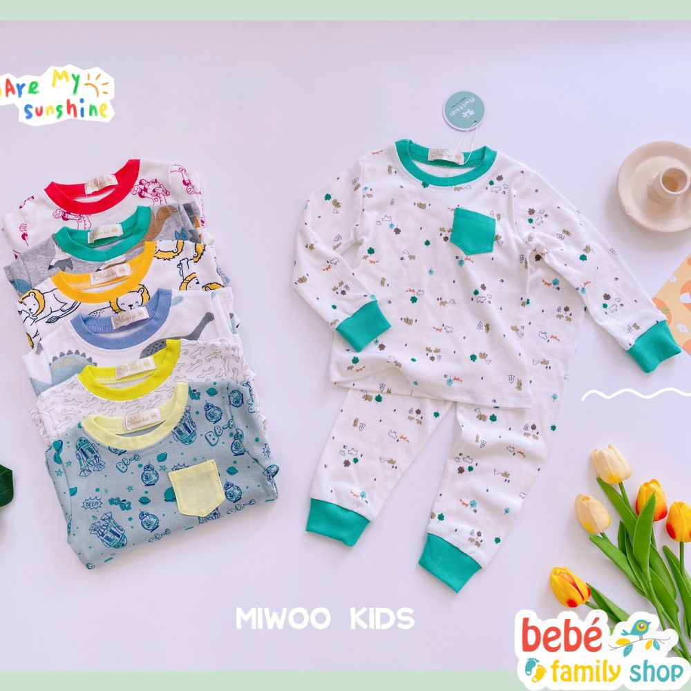 Đồ bộ bé trai dài tay Miwoo bộ quần áo bé trai đồ ngủ thu đông 1 đến 5 tuổi - STA
