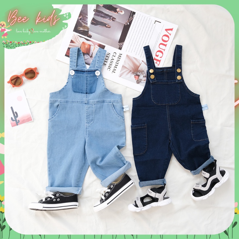 Quần yếm jean bé trai bé gái phong cách Hàn quốc có size đại 9-30kg, yếm bò Beekids 2022