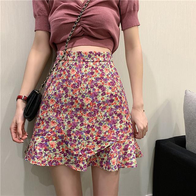 Chân Váy Đuôi Cá Dáng Chữ A Lưng Cao In Họa Tiết Hoa Phong Cách Hàn Quốc Thời Trang Mùa Hè 2022 Mới