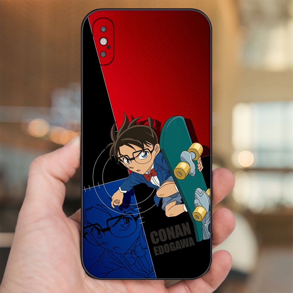 Ốp lưng iPhone X, Xs dẻo đen cạnh vuông in hình Shinichi Conan Thám Tử Lừng Danh