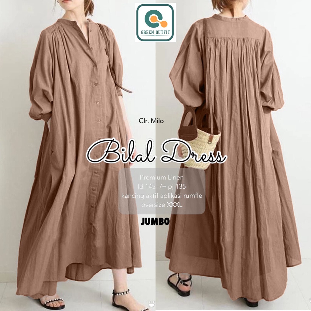 Bilal Đầm maxi Cotton Trơn Dáng Dài Qua size Lớn xxxxxl busui Chính Hãng Cao Cấp Cho Nữ Tuổi Teen / Tiệc Tùng / Cô Gái Mori 145