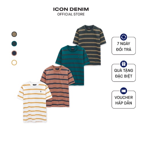 Áo Thun Unisex Kẻ Sọc Ngang Ngắn Tay ICONDENIM Regular Form, Logo Thêu ATID0142