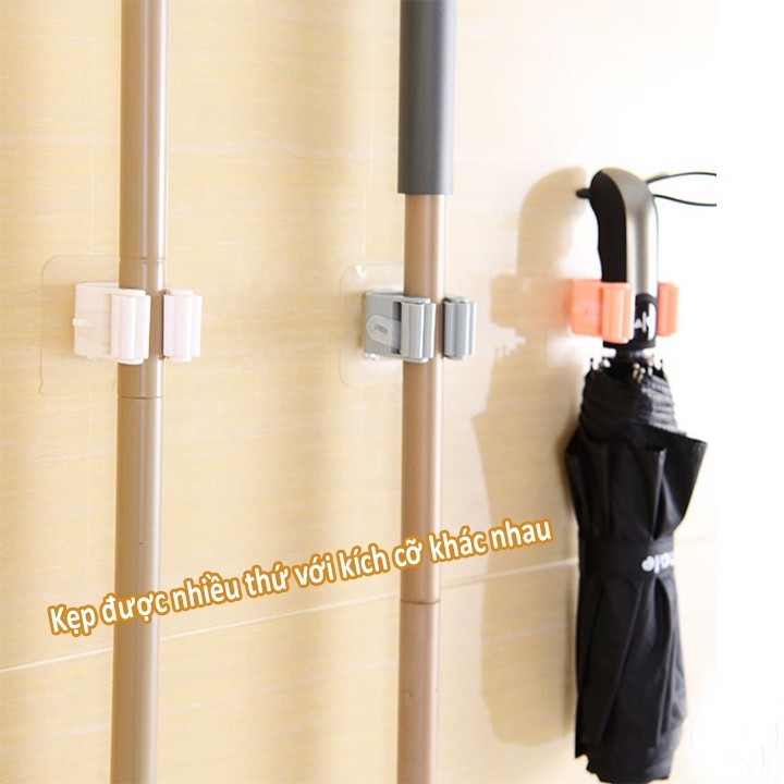 Móc dán tường chịu lực, kẹp giữ cây lau nhà, móc kẹp chổi dán tường nhà tắm siêu dính tiện lợi
