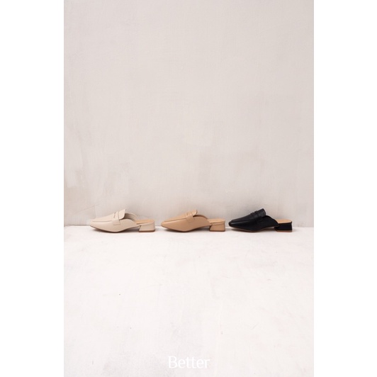 Sục gót cao da trơn mềm, đai ngang họa tiết cắt ngang, đế cao 3cm - 140822002