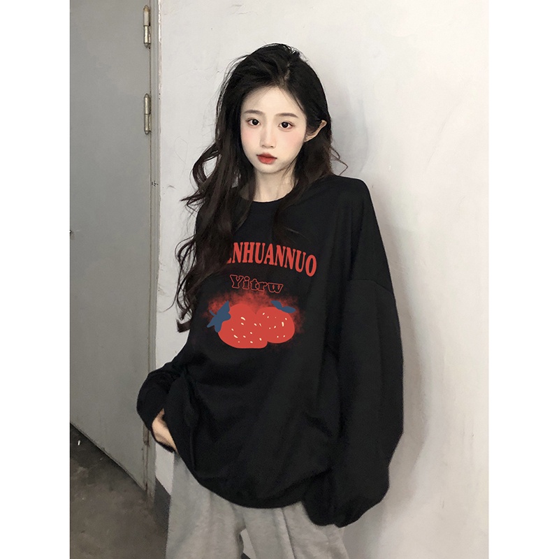 NRVP Áo Thun Nữ Dài Tay Dáng Rộng In Hình Phong Cách Hàn Quốc Mới