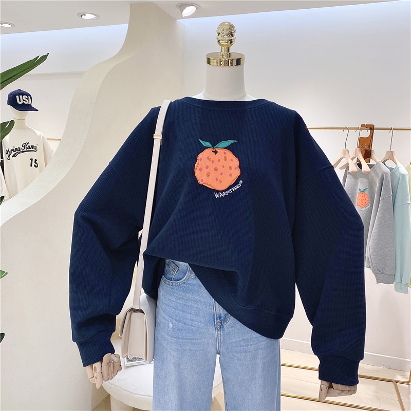 Áo nỉ nữ SUXI dài tay cổ tròn dáng rộng phong cách Hàn Quốc thời trang