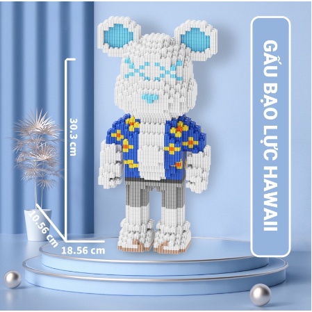 Bộ Lắp Ráp Logo Bearbrick - Chú Gấu Dễ Thương Hawaii (Có Ngăn) - Đồ Chơi Lắp Ghép, Trưng Bày, Quà Tặng