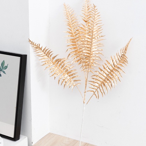 Hoa lá vàng dương xỉ 5 lá HV27 Hoa giả lụa trang trí để bàn chụp ảnh nhà cửa hàng decor vintage sự kiện cành đồng tết