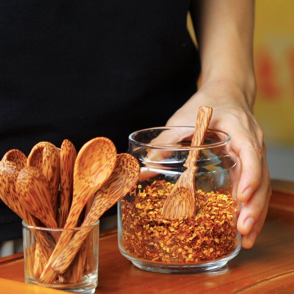 IGiá tốtI Set 5 Muỗng (thìa) gỗ dừa nhỏ múc gia vị/kem/yogurt rất xinh ~10-12x2.3 (cm) (Coconut wood