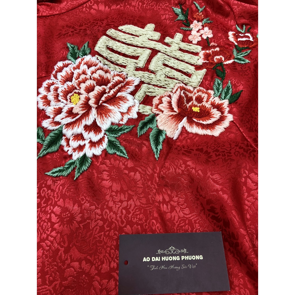 ÁO DÀI CÔ DÂU THÊU TAY CAO CẤP