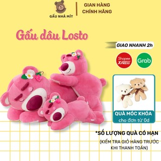 Gấu bông Losto tai dâu, Gấu dâu Losto nằm disney vải nhung xù có mùi dâu thơm nhẹ dáng ngủ dễ thương - Mít Shop