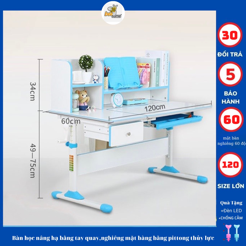 Bàn học sinh chống cận chống gù bàn học thông minh cho bé chỉnh được độ cao có giá đỡ sách và ngăn kéo A10