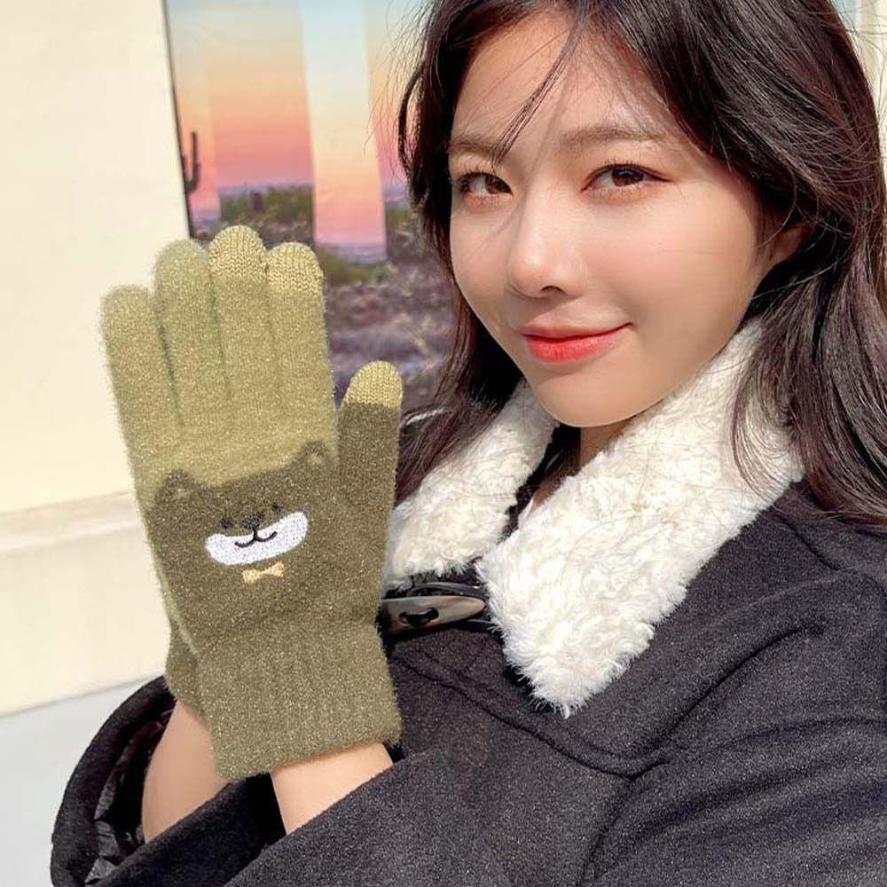 Găng Tay Năm Ngón Chống Trượt Họa Tiết Kẻ Sọc Thời Trang Mùa Đông Cho Nữ