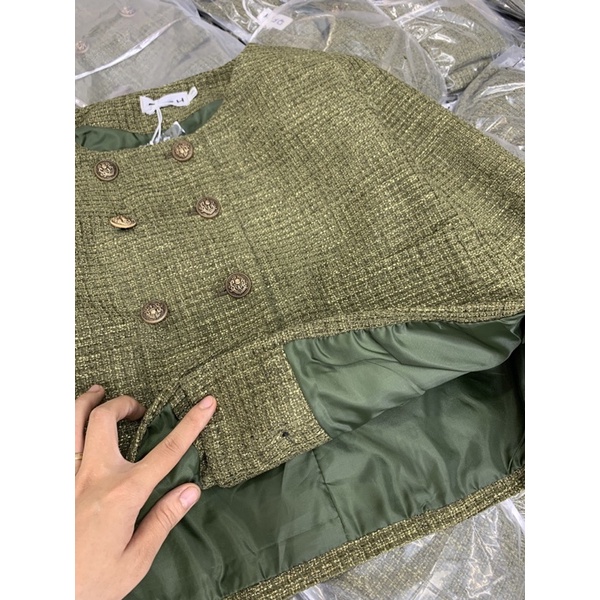 Áo Dạ Kẻ RÊU , Áo Dạ Tweed Hai Lớp Quảng Châu Hai Màu Siêu Hot