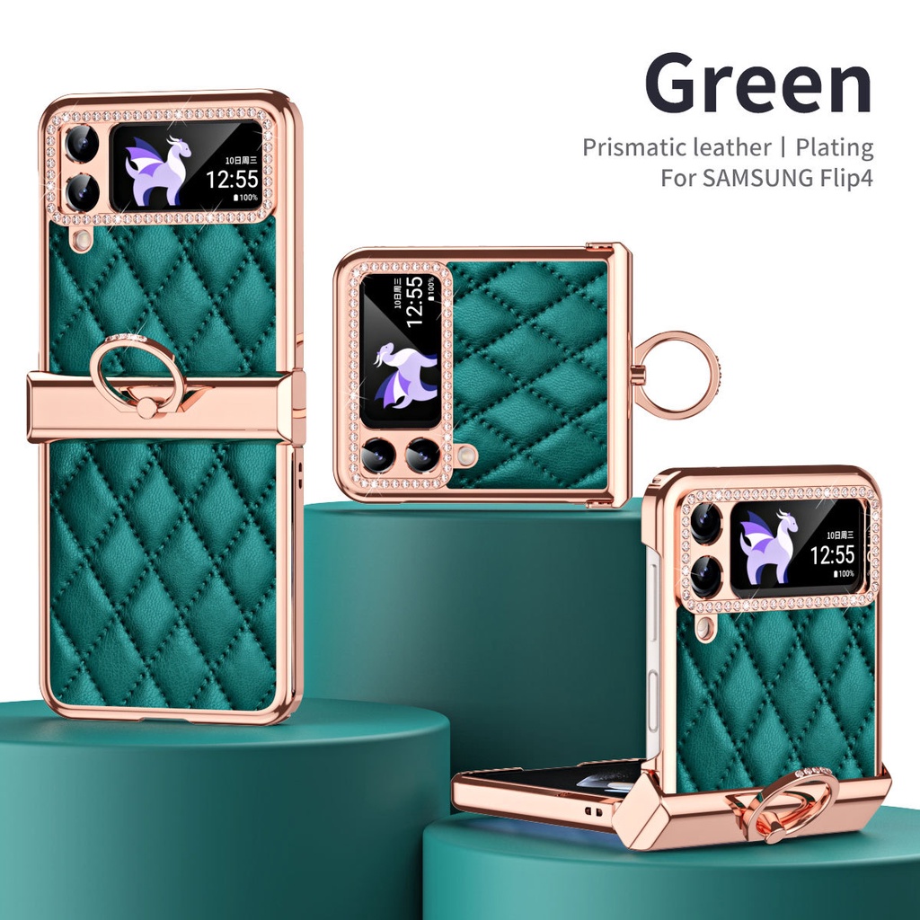 Bao Da Điện Thoại Nắp Gập Lấp Lánh Chống Sốc Có Vòng Đỡ Cho Samsung Galaxy Z Flip 4 Flip4 5G