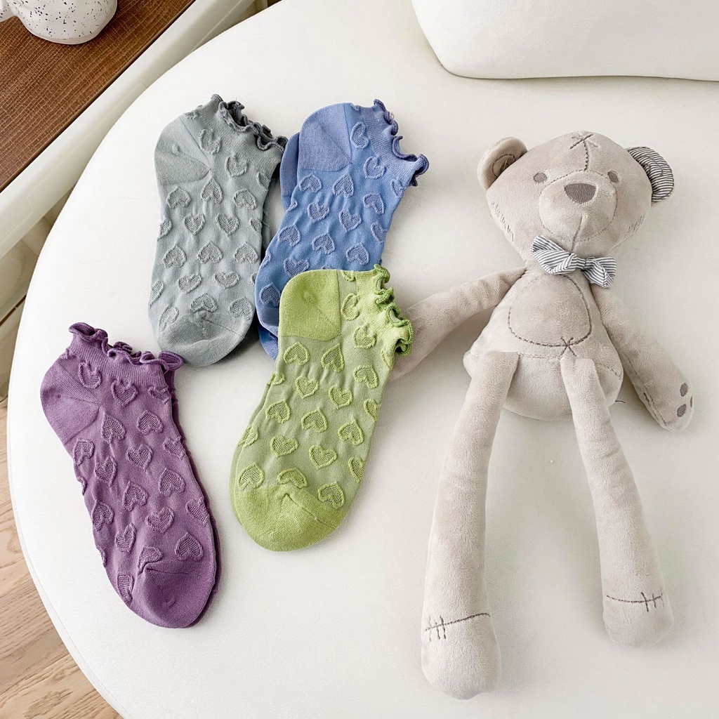 Set 5 Đôi Tất Nữ Họa Tiết Tim Nhỏ Nhiều Màu Siêu Xinh