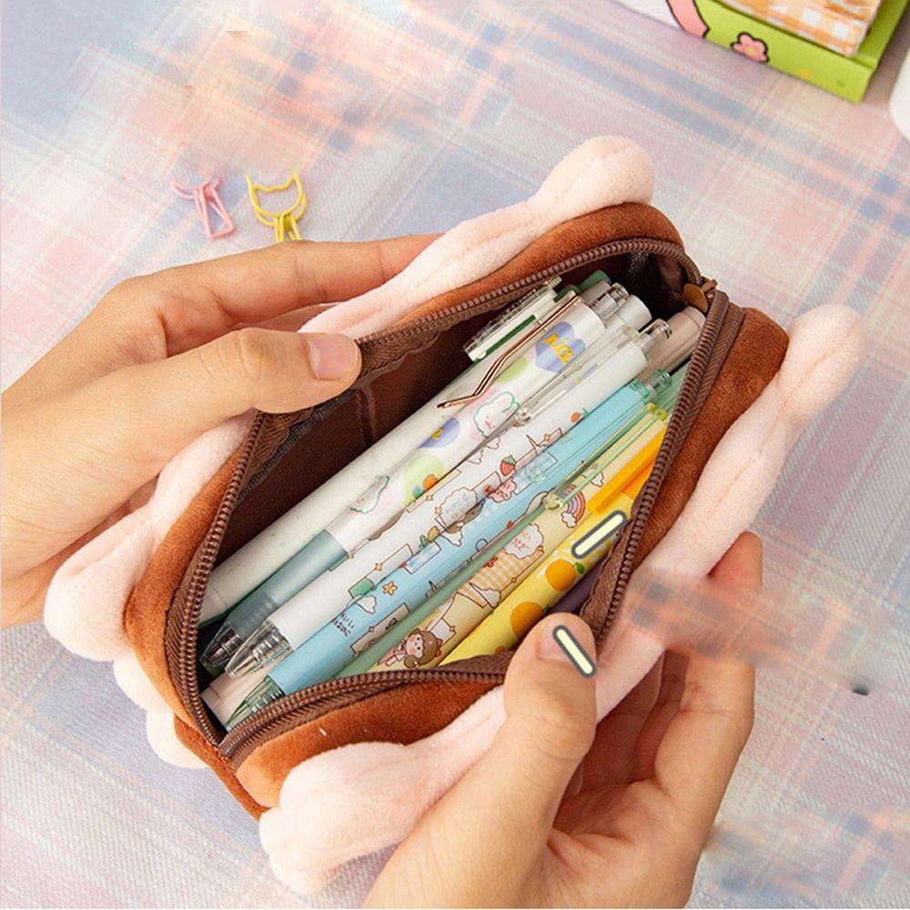 Túi Đựng Bút Phối Lông Có Khóa Kéo Dễ Thương Cho Bé Ốp