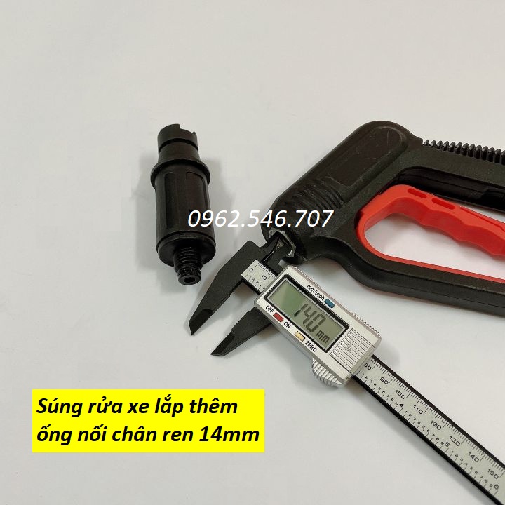 Súng rửa xe áp lực cao kiểu dài kèm bình tạo bọt tuyết ren ngoài phi 22mm siêu mạnh, vòi xịt rửa xe