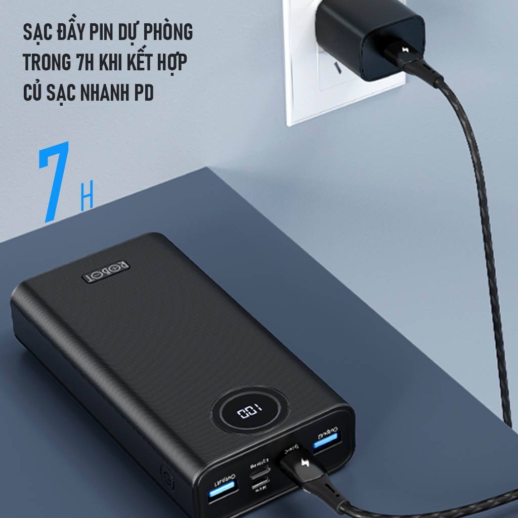 Pin Sạc Dự Phòng 20000mAh ROBOT RT23 LED Sạc Nhanh 22.5W - 3 Cổng Input, 3 Cổng Output