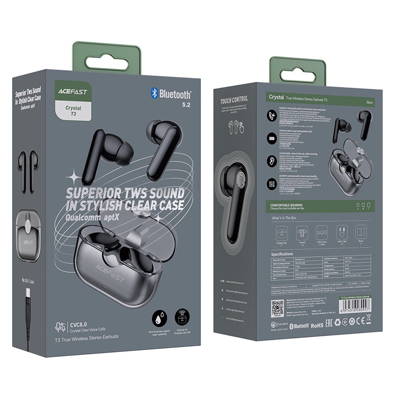 Tai nghe Bluetooth ACEFAST T3 True Wireless, 31 giờ nghe nhạc, công nghệ chống ồn ENC, chống nước IPX7 - Hàng chính hãng