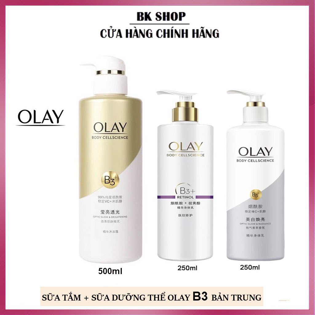 Sữa Tắm - Sữa Dưỡng Thể OLAY Vitamin B3+ Retinol +Vitamin C Dưỡng Trắng Da