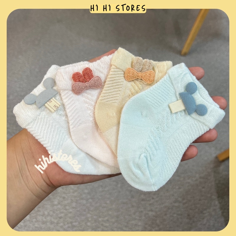 Combo 4 đôi tất lưới cotton thoáng khí cho bé sơ sinh phong cách Hàn Quốc