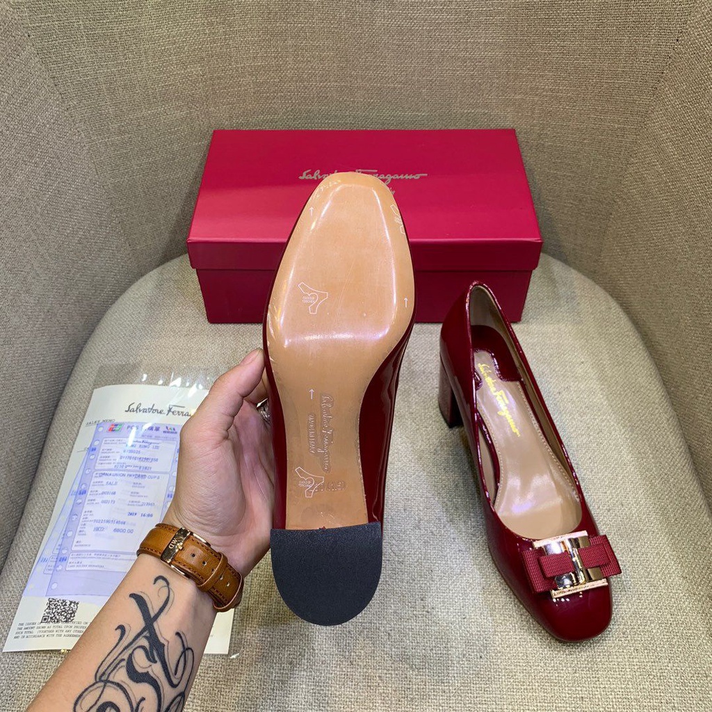 ! Giày Cao Gót Da Bò Mềm Đế Bằng Đính Nơ 5 Màu Lựa Chọn ferragamo Lady 2022