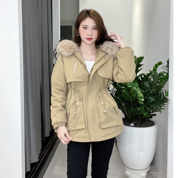 Áo khoác nữ Parka kaki 100% đại hàn trần lông dày dặn siêu ấm siêu đẹp chịu lạnh tốt phong cách Hàn Quốc Eva Fashion