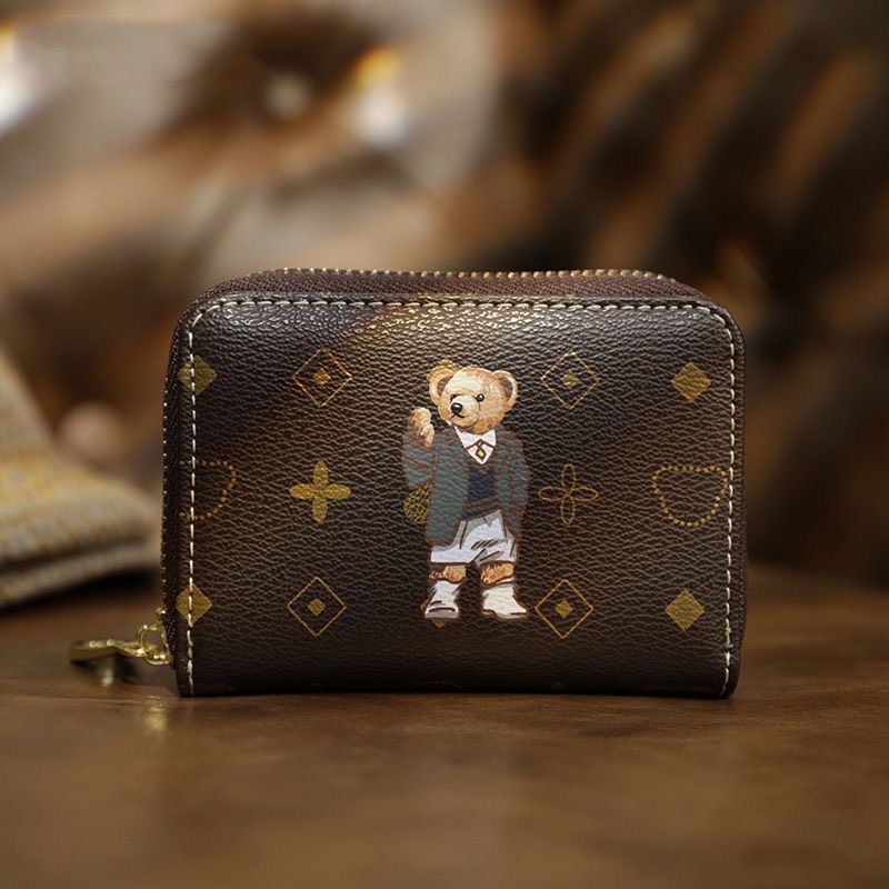 Ví Mini Họa Tiết Gấu Tiwnn Tone Nâu Siêu Hot Nhiều Ngăn Nhỏ Gọn Bỏ Túi