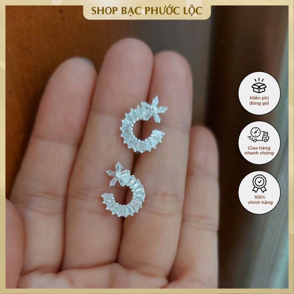 Hoa tai chữ C bạc cao cấp