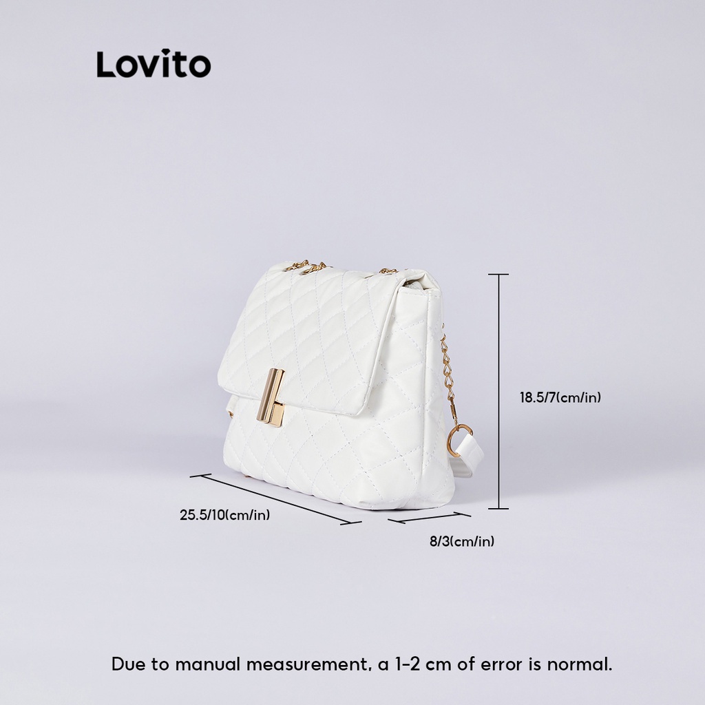 Lovito Elegant Trơn Kim Cương Quilting Kim Loại Dây Đeo Chuỗi Trọng Lượng Nhẹ Túi Vuông L38BA04 (Trắng/Đen/Kaki/Xanh dương)