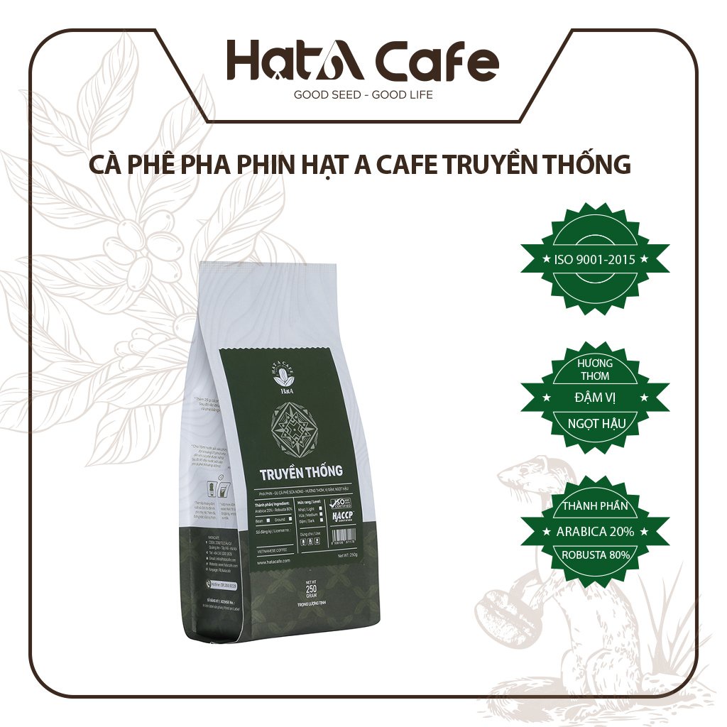 Cà phê pha phin Hạt A Cafe TRUYỀN THỐNG gu cà phê sữa nóng hương thơm, vị đậm, ngọt hậu 250g/500g/1000g