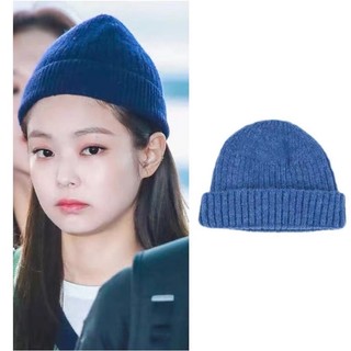 Mũ len beanie xanh dương giống Jennie Blackpink